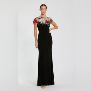 Mac Duggal Floral Embellished Jersey Fitted Gown